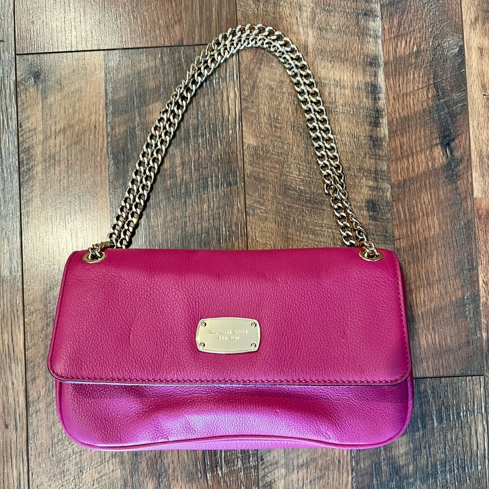 MICHAEL KORS Jet Set Chain Leather Flap Shoulder Bag Raspberry - Picture 6 of 11